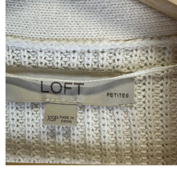 Loft Cream Tight Knit Open Relaxed Cardigan Sweater Womens XS Petite Fisherman - Picture 11 of 14
